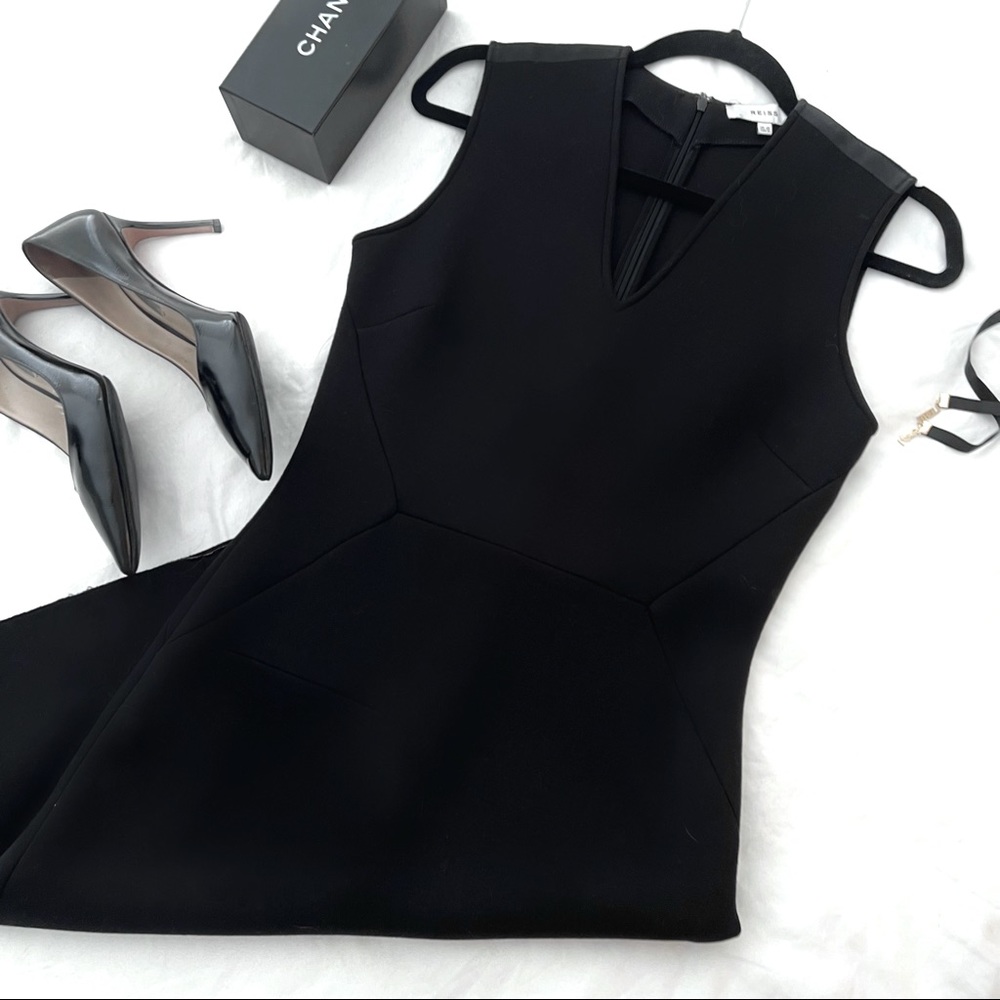 {reiss} midi black scuba dress